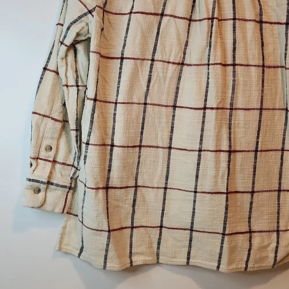 Madewell Flannel Oversized Ex Boyfriend Shirt Plaid Women's Sz XS Cream EUC NICE - Picture 11 of 12